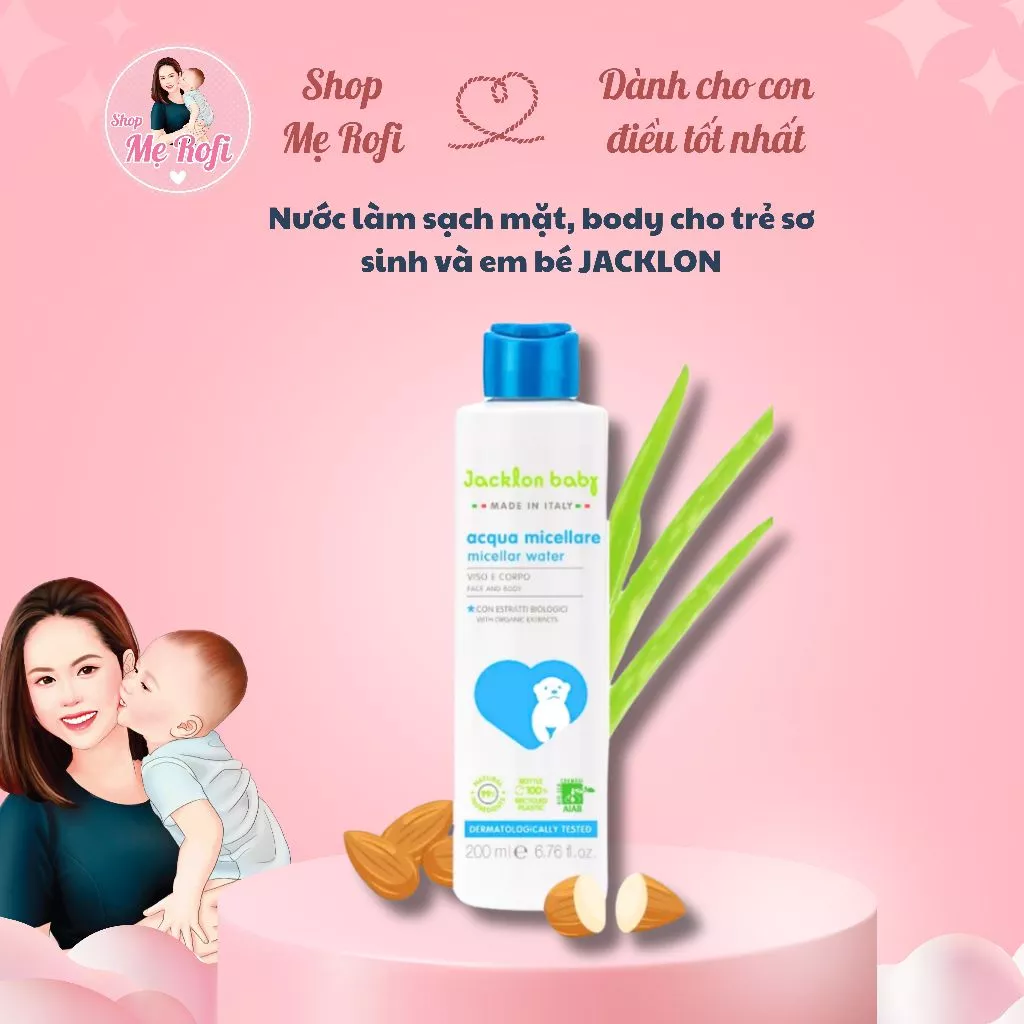 Nước làm sạch mặt,da body cho trẻ sơ sinh và em bé Jacklon 200ml - Mẹ Rofi