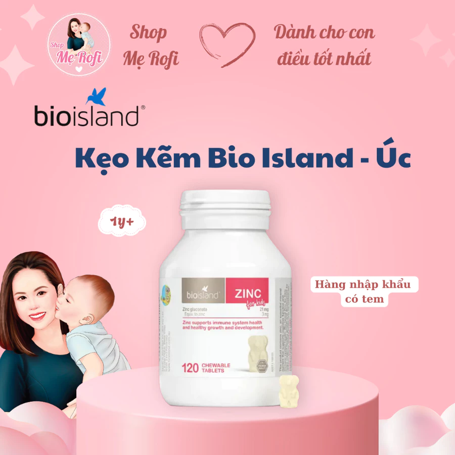 Viên nhai kẹo Kẽm Bio island Bio Island Zinc 120 Viên Cho Trẻ Từ 1 Tuổi - Mẹ Rofi