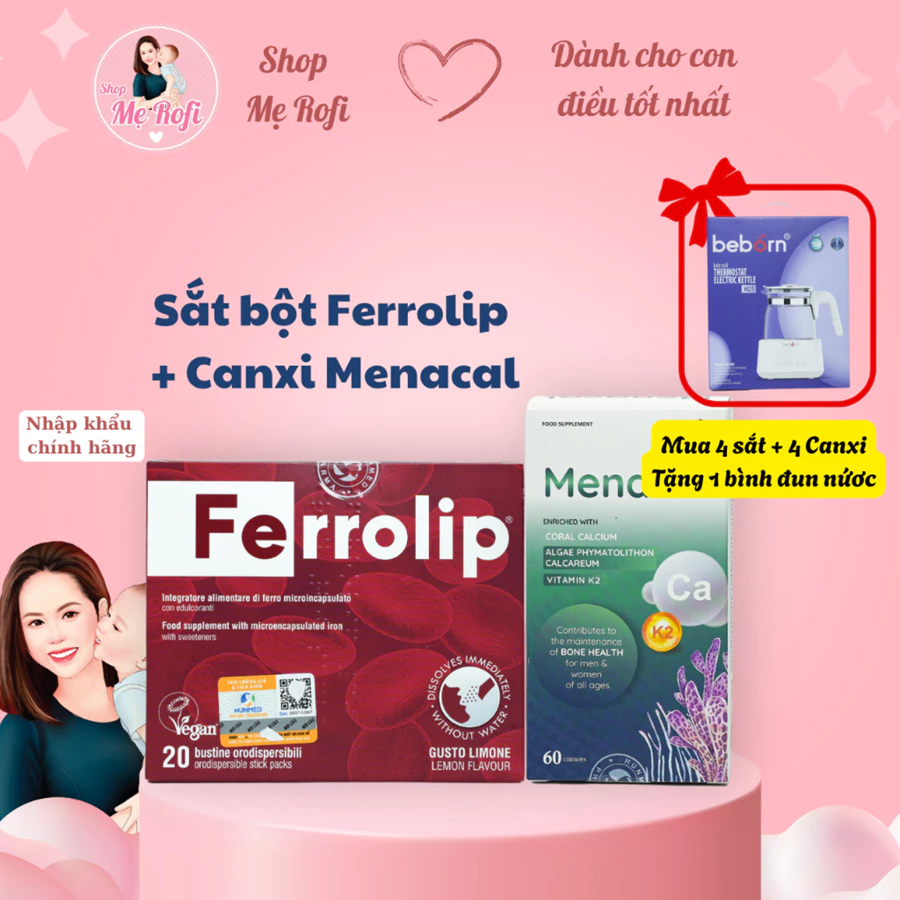 Combo Canxi Menacal + Sắt Ferrolip cho mẹ bầu và sau sinh - Mẹ Rofi
