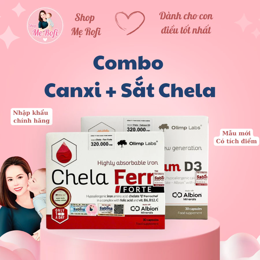 ( Mẫu mới ) Combo Sắt Chela +Canxi Chela - Calcium D3 Hỗ Trợ Sức Khỏe cho mẹ bầu - Mẹ Rofi
